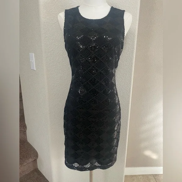 armani exchange black sequin dress Armani Exchange Black Sequin Sleeveless Fitted Dress main image 1